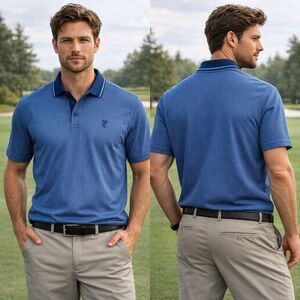 Ashworth Polo Shirt Men XL Blue Functional 3rd Groove Hybrid Golf Preppy Outdoor